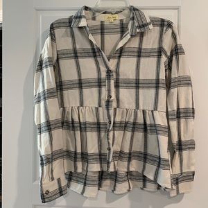 Ruffled Long Sleeve Flannel Top